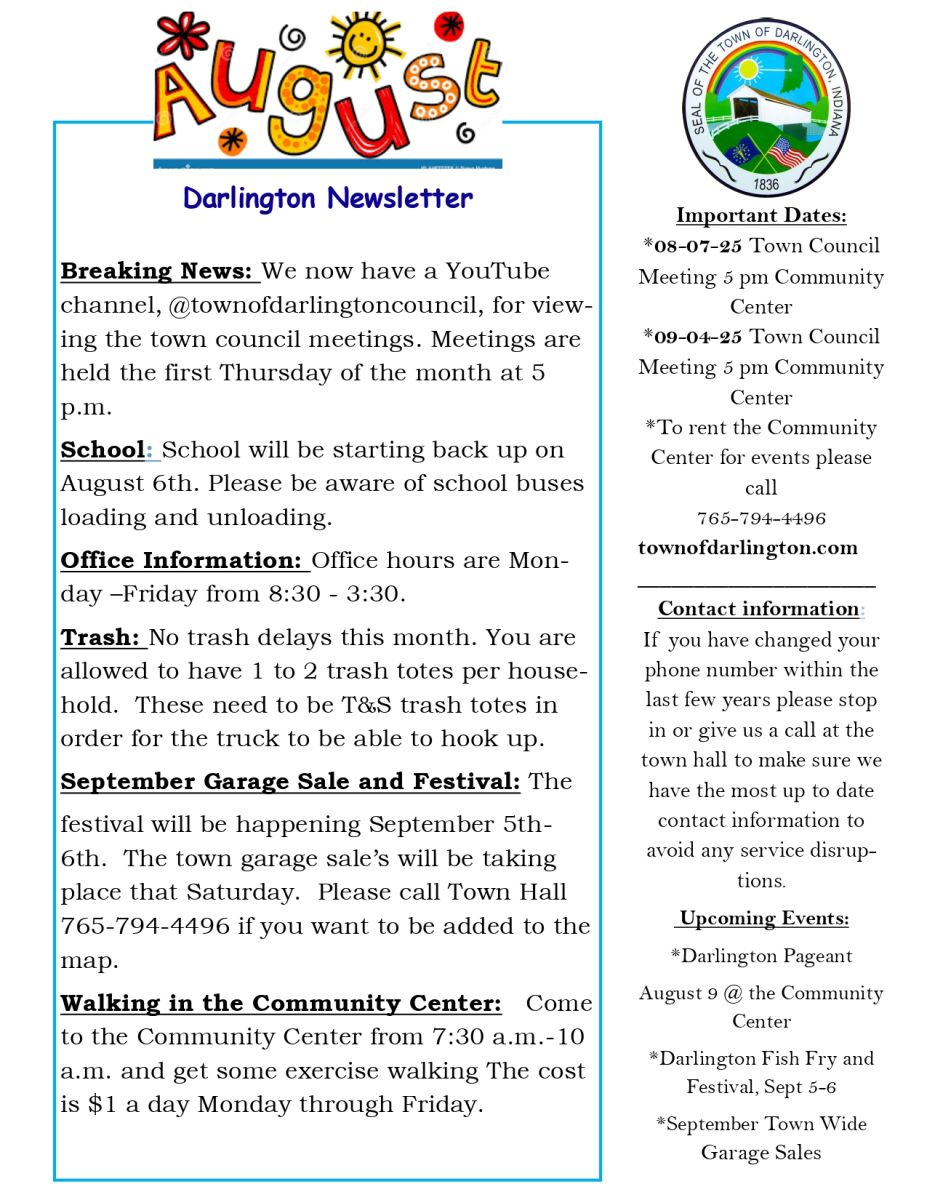 August 25 newsletter