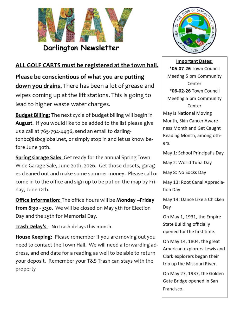 May 26 Newsletter