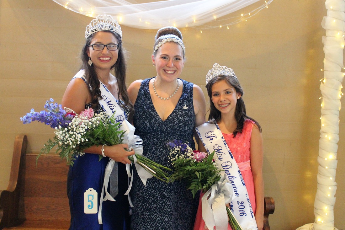 Miss Darlington, Bethany Young, and Jr Miss Darlington, Shelby Greene, with Miss and Jr Miss Darlington Pageant Director, Victoria Bussell. August 2016